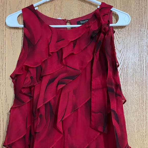 WHBM Women’s Red Rose Chiffon Ruffle Tiered Cocktail Dress Size-M - Picture 2 of 7